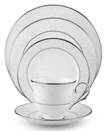 Pure opulence. Posh opalescence. This classically designed line of Lenox dinnerware and dishes is accented by a platinum rim and a delicate flourish of vine-like, white-on-white imprints with raised, iridescent enamel dots. Opal Innocence place settings make a great gift for housewarming parties, weddings...or yourself! Qualifies for Rebate Pure opulence. Posh opalescence. This classically designed line of Lenox dinnerware and dishes is accented by a platinum rim and a delicate flourish of vine-like, white-on-white imprints with raised, iridescent enamel dots. Opal Innocence place settings make a great gift for housewarming parties, weddings...or yourself! Qualifies for Rebate
