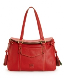 Inspired by Italian style, the elegant Florentine shopper features a heritage-chic silhouette updated with modern details like a zip foldover top and fringe tassels. Inspired by Italian style, the elegant Florentine shopper features a heritage-chic silhouette updated with modern details like a zip foldover top and fringe tassels.