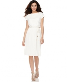 A gorgeous crepe texture and flattering fit give this Donna Morgan dress sophisticated charm. Paired with shimmery metallic shoes, it's sure to be a memorable look! A gorgeous crepe texture and flattering fit give this Donna Morgan dress sophisticated charm. Paired with shimmery metallic shoes, it's sure to be a memorable look!