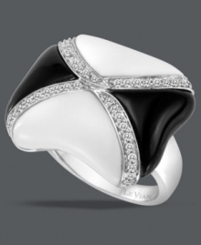 Like a modern work of art, Le Vian's stunning ring inspires your look with smooth pieces of white agate (13-3/4mm) and onyx (11-7/8 mm) separate by rows of round-cut diamonds (1/3 ct. t.w.). Band crafted in 14k white gold. Like a modern work of art, Le Vian's stunning ring inspires your look with smooth pieces of white agate (13-3/4mm) and onyx (11-7/8 mm) separate by rows of round-cut diamonds (1/3 ct. t.w.). Band crafted in 14k white gold.