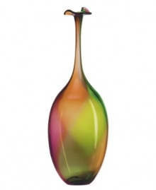 A beautiful accent for any home, this slender-necked bottle in swirling shades of pink and gold.