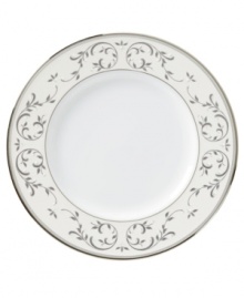 Ten years in the making, this special Opal Innocence accent plate celebrates and completes America's number one china pattern. Platinum vines and white enamel pearls in fine bone china complement the beloved Lenox collection. Ten years in the making, this special Opal Innocence accent plate celebrates and completes America's number one china pattern. Platinum vines and white enamel pearls in fine bone china complement the beloved Lenox collection.