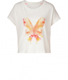 Stylish ecru cropped boxy top from See by Chloe - Get the look of the moment in this chic cropped tee- Scoop neck, artful butterfly print, cropped fit- Pair with high-waisted skinny jeans, a boyfriend cardigan, and platform booties