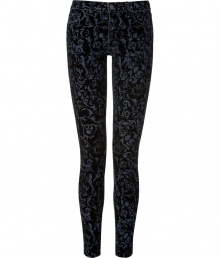 A rock n roll-inspired brocade print brings a bold edge to these statement-making skinnies from J Brand Jeans - Classic five-pocket styling, slim leg, all-over velvet brocade print - Pair with a slinky evening top or a worn-in tee, a leather jacket, and platform booties A rock n roll-inspired brocade print brings a bold edge to these statement-making skinnies from J Brand Jeans - Classic five-pocket styling, slim leg, all-over velvet brocade print - Pair with a slinky evening top or a worn-in tee, a leather jacket, and platform booties