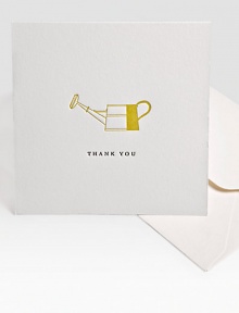 Express your thanks with the combination of sweetness and sophistication imparted by these elegant foldover notes with a cheery watering can design, letterpressed by hand on creamy cotton stock that lends extra meaning to your words.Original Charles Fradin illustrationLetterpressed by hand100% cotton stock4.75 square (folded)Set of 8, with envelopesMade in USA Express your thanks with the combination of sweetness and sophistication imparted by these elegant foldover notes with a cheery watering can design, letterpressed by hand on creamy cotton stock that lends extra meaning to your words.Original Charles Fradin illustrationLetterpressed by hand100% cotton stock4.75 square (folded)Set of 8, with envelopesMade in USA