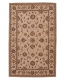 Inspired by the incomparably elegant carpets of 17th Century Persia, this accent rug makes an unmistakably Old World statement with extraordinary detail, a luxuriously soft texture and a spray of floral motifs. Meticulously hand crafted in premium wool and specially dyed for a subtle, vintage look. Inspired by the incomparably elegant carpets of 17th Century Persia, this accent rug makes an unmistakably Old World statement with extraordinary detail, a luxuriously soft texture and a spray of floral motifs. Meticulously hand crafted in premium wool and specially dyed for a subtle, vintage look.