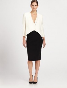 This modern, sculptural design makes a sophisticated statement.V necklineThree-quarter sleevesAsymmetrical necklineAbout 24 from natural waistCupro/cotton/polyamide/elastaneDry cleanImported of Italian fabricModel shown is 5'10 (177cm) wearing US size 4. This modern, sculptural design makes a sophisticated statement.V necklineThree-quarter sleevesAsymmetrical necklineAbout 24 from natural waistCupro/cotton/polyamide/elastaneDry cleanImported of Italian fabricModel shown is 5'10 (177cm) wearing US size 4.
