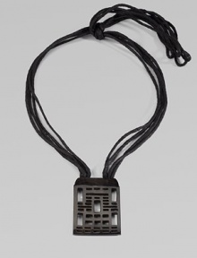 An exotic design featuring a carved-horn pendant. Self-tie design3W X 3½H13 dropImported An exotic design featuring a carved-horn pendant. Self-tie design3W X 3½H13 dropImported