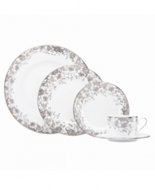 Fashion a stunning table in French Lace dinnerware. Platinum trim and an intricate floral pattern plucked right off the runway adorn the elegant, easy-clean place settings from Marchesa by Lenox. Fashion a stunning table in French Lace dinnerware. Platinum trim and an intricate floral pattern plucked right off the runway adorn the elegant, easy-clean place settings from Marchesa by Lenox.