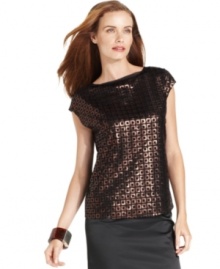 Hip to be square: jazz up any ensemble with Ellen Tracy's dazzling top, featuring a graphic square pattern in shining sequins. It comes at a great price, too!