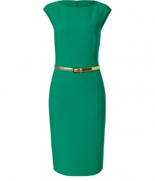 Effortless elegance is easily achieved with this bold-hued wool-blend sheath dress from Michael Kors - Bateau neckline, abbreviated cap sleeves, metallic snake-embossed leather belt, pencil skirt, figure-enhancing seam details, back slit, concealed back zip closure - Fitted silhouette - Style with strappy pumps, a sleek evening trench, and an embellished clutch Effortless elegance is easily achieved with this bold-hued wool-blend sheath dress from Michael Kors - Bateau neckline, abbreviated cap sleeves, metallic snake-embossed leather belt, pencil skirt, figure-enhancing seam details, back slit, concealed back zip closure - Fitted silhouette - Style with strappy pumps, a sleek evening trench, and an embellished clutch