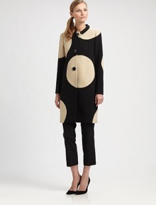 A subtle cocoon silhouette meets dramatic dots to create this pristine wool coat with head-turning appeal.Collar neckButton frontSlash pocketsAbout 38 from shoulder to hemWoolDry cleanImported Model shown is 5'10½ (179cm) wearing US size 4. A subtle cocoon silhouette meets dramatic dots to create this pristine wool coat with head-turning appeal.Collar neckButton frontSlash pocketsAbout 38 from shoulder to hemWoolDry cleanImported Model shown is 5'10½ (179cm) wearing US size 4.