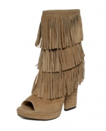 Look fabulous in fringe. Enzo Angiolini's Flore booties feature swishy fringe all over the shaft. A chunky heel and pretty peep-toe complete the look with pizzaz. Look fabulous in fringe. Enzo Angiolini's Flore booties feature swishy fringe all over the shaft. A chunky heel and pretty peep-toe complete the look with pizzaz.