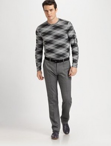 A bold, graphic statement is made in this ribbed crewneck sweater.Crewneck48% viscose/48% polyester/4% elastaneHand washImported A bold, graphic statement is made in this ribbed crewneck sweater.Crewneck48% viscose/48% polyester/4% elastaneHand washImported