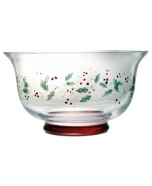 Etched and painted with a festive pattern of holly and berries, this footed Winterberry serving bowl by Pfaltzgraff makes a merry impression at the holiday table. Etched and painted with a festive pattern of holly and berries, this footed Winterberry serving bowl by Pfaltzgraff makes a merry impression at the holiday table.