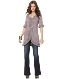 Marled knit makes this tunic cozy and chic! Fever's sweater can be worn with all of your favorite jeans and leggings.