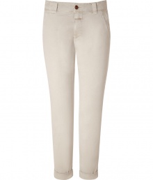 Better than your average basic, these modernized chinos bring a fashion-conscious flair to your day look - Zip fly and button closure, front slit pockets, back welt pockets, slim fit, rolled hem- Pair with a cashmere pullover, a tweed blazer, and embellished ballet flats