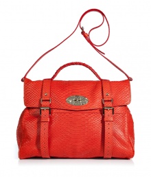 The ultimate It-bag of the season, this bold snake-embossed satchel from Mulberry injects stylish pizzazz to any look - Front flap with logo turn-lock closure and long buckled straps, small top carrying handle, adjustable and convertible shoulder strap, belted side details, internal zip pocket, snake-embossed leather - Pair with an elevated jeans-and-tee ensemble or leather leggings and an oversized pullover The ultimate It-bag of the season, this bold snake-embossed satchel from Mulberry injects stylish pizzazz to any look - Front flap with logo turn-lock closure and long buckled straps, small top carrying handle, adjustable and convertible shoulder strap, belted side details, internal zip pocket, snake-embossed leather - Pair with an elevated jeans-and-tee ensemble or leather leggings and an oversized pullover