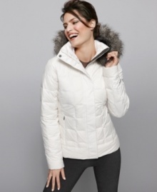 Ideal for a day of slope side fun, Columbia's quilted jacket keeps you toasty in high style with a faux fur hood. (Clearance) Ideal for a day of slope side fun, Columbia's quilted jacket keeps you toasty in high style with a faux fur hood. (Clearance)