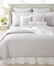This Pave decorative pillow from Barbara Barry delights the eye with its delicate clusters of flowers and leaves in a cool, soothing palette. Finished with cord trim. This Pave decorative pillow from Barbara Barry delights the eye with its delicate clusters of flowers and leaves in a cool, soothing palette. Finished with cord trim.