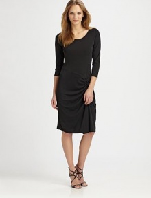 A refreshing take on the LBD, this elegant design features sporty raglan sleeves, an asymmetrical waistline and flattering side ruching.Round necklineRaglan sleevesRuched side detailAbout 37 from shoulder to hem70% rayon/24% polyester/6% spandexDry cleanImported Model shown is 5'10½ (179cm) wearing US size 4. A refreshing take on the LBD, this elegant design features sporty raglan sleeves, an asymmetrical waistline and flattering side ruching.Round necklineRaglan sleevesRuched side detailAbout 37 from shoulder to hem70% rayon/24% polyester/6% spandexDry cleanImported Model shown is 5'10½ (179cm) wearing US size 4.