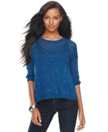 Dazzle from day to night with INC's three-quarter-sleeve sweater, featuring a sequined finish! Dazzle from day to night with INC's three-quarter-sleeve sweater, featuring a sequined finish!