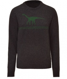 Whimsical goes luxe with this dinosaur-printed pullover from Jil Sander - Crew neck, long sleeves, slim fit, knitted dinosaur and stripe print - Pair with jeans and retro-inspired trainers