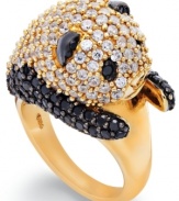 Panda attack! This adorable statement ring features a sparkling panda in round-cut white topaz (3 ct. t.w.) and black spinel (1-1/2 ct. t.w.). Set in 14k gold-plated sterling silver. Size 7.