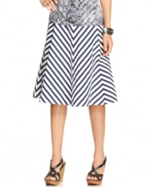 Refresh your wardrobe in Jones New York Signature's A-line skirt, featuring chic mitered stripes! Refresh your wardrobe in Jones New York Signature's A-line skirt, featuring chic mitered stripes!