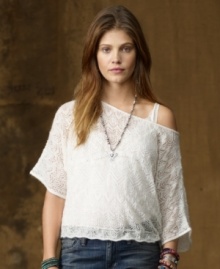 Denim & Supply Ralph Lauren's stylishly cropped knit top brings soft romance to the city streets with its delicate open-knit design and chic drawstring hem.