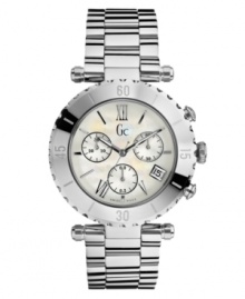A fusion of fashion and sport combine in a beautiful watch from Gc Swiss Made Timepieces. Polished stainless steel bracelet and case. Mother-of-pearl dial with logo, date window, three subdials and silvertone roman numerals. Swiss quartz movement. Swiss made. Water resistant to 100 meters. Ten-year limited warranty. Luxury Gc gift box packaging included. A fusion of fashion and sport combine in a beautiful watch from Gc Swiss Made Timepieces. Polished stainless steel bracelet and case. Mother-of-pearl dial with logo, date window, three subdials and silvertone roman numerals. Swiss quartz movement. Swiss made. Water resistant to 100 meters. Ten-year limited warranty. Luxury Gc gift box packaging included.
