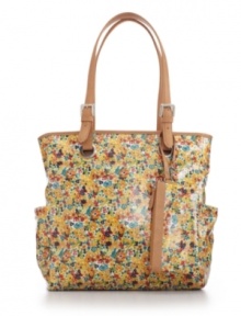 This cheerful bag by Giani Bernini proves that flower power is back in a big way. Easy access side pockets and a detachable matching floral pouch proves fashion and function can be as one. This cheerful bag by Giani Bernini proves that flower power is back in a big way. Easy access side pockets and a detachable matching floral pouch proves fashion and function can be as one.