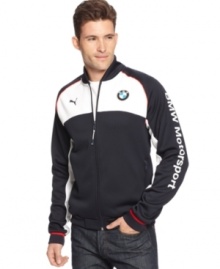 Set the pace of the day at your own speed when you're sporting this comfortable BWM track jacket from Puma.