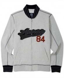 Styled to the letter. This varsity track jacket from American Rag gives you a throwback look. Styled to the letter. This varsity track jacket from American Rag gives you a throwback look.