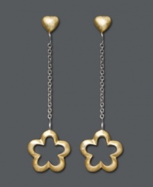 Perfect your look in precision design and petite femininity. Giani Bernini earrings highlight cut-out flower drops and puffed heart posts. Crafted in 24k gold over sterling silver. Approximate drop: 1-1/2 inches. Perfect your look in precision design and petite femininity. Giani Bernini earrings highlight cut-out flower drops and puffed heart posts. Crafted in 24k gold over sterling silver. Approximate drop: 1-1/2 inches.