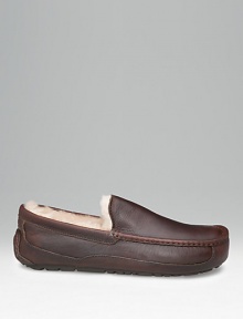 The ultimate in cozy comfort for wearing around the house or to take with you when traveling. Moccasin stitching Sheepskin sockliner for extra warmth Molded rubber indoor/outdoor sole Imported The ultimate in cozy comfort for wearing around the house or to take with you when traveling. Moccasin stitching Sheepskin sockliner for extra warmth Molded rubber indoor/outdoor sole Imported