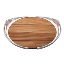 Clever Dansk design is reflected in this wood tray, encircled by a metal frame with gaps on either side. And handles grace either end of the tray for ease of use. Clever Dansk design is reflected in this wood tray, encircled by a metal frame with gaps on either side. And handles grace either end of the tray for ease of use.