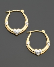 Give a heartfelt surprise. She'll love these sweet 14k gold diamond-accented hoop earrings with the perfect amount of pretty details. Measures 3/4 inch in diameter. Give a heartfelt surprise. She'll love these sweet 14k gold diamond-accented hoop earrings with the perfect amount of pretty details. Measures 3/4 inch in diameter.