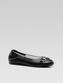 Supple leather ballerina with iconic horsebit detail.Leather upper Slip-on Hypoallergenic palladium finish hardware Elastic back Rubber sole Made in Italy Additional InformationKid's Shoe Size Guide (European Equivalent) Supple leather ballerina with iconic horsebit detail.Leather upper Slip-on Hypoallergenic palladium finish hardware Elastic back Rubber sole Made in Italy Additional InformationKid's Shoe Size Guide (European Equivalent)