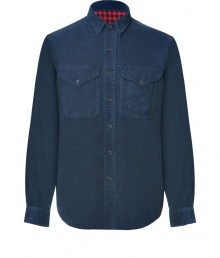 Take an understated stance on this seasons penchant for prints with Polo Ralph Laurens buffalo plaid lined navy corduroy shirt - Classic collar, long sleeves, buttoned cuffs, front button placket, flapped chest pockets, shirttail hemline, classic fit - For a cool rugged look, pair with favorite jeans and kick-around boots Take an understated stance on this seasons penchant for prints with Polo Ralph Laurens buffalo plaid lined navy corduroy shirt - Classic collar, long sleeves, buttoned cuffs, front button placket, flapped chest pockets, shirttail hemline, classic fit - For a cool rugged look, pair with favorite jeans and kick-around boots