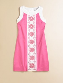 A fancy colorblock detail is accented with floral embroidery to give this pretty shift an extra special touch.JewelneckSleevelessSide zipperBack keyhole buttonCottonMachine washImported Please note: Number of buttons may vary depending on size ordered. A fancy colorblock detail is accented with floral embroidery to give this pretty shift an extra special touch.JewelneckSleevelessSide zipperBack keyhole buttonCottonMachine washImported Please note: Number of buttons may vary depending on size ordered.