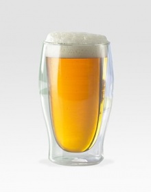 A unique design in mouthblown, double-wall crystal provides clever insulation so your beer maintains its temperature long after its been poured. The suspended visual effect also makes for a compelling presentation. Set of 4 16-ounce capacity 6 high Dishwasher safe Imported A unique design in mouthblown, double-wall crystal provides clever insulation so your beer maintains its temperature long after its been poured. The suspended visual effect also makes for a compelling presentation. Set of 4 16-ounce capacity 6 high Dishwasher safe Imported