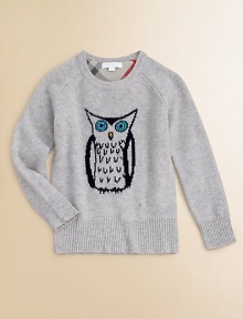 Knit right into this luxurious cashmere pullover is a wise owl with big blue eyes that gaze intently.Ribbed crewneckLong raglan sleeves with ribbed cuffsRibbed hemCashmereDry cleanImported Knit right into this luxurious cashmere pullover is a wise owl with big blue eyes that gaze intently.Ribbed crewneckLong raglan sleeves with ribbed cuffsRibbed hemCashmereDry cleanImported