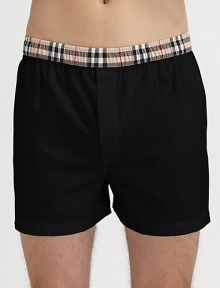 Soft, breathable comfort with a helpful hint of stretch and the iconic check design along the waist. 97% cotton/3% elastane Machine wash Imported Soft, breathable comfort with a helpful hint of stretch and the iconic check design along the waist. 97% cotton/3% elastane Machine wash Imported