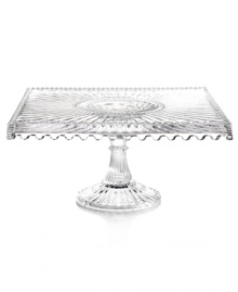 Past meets present. Feminine scalloped edges and fluted detail in sparkling crystal make this Modern Vintage square cake stand a standout at the table and on display. From the Godinger serveware collection. Past meets present. Feminine scalloped edges and fluted detail in sparkling crystal make this Modern Vintage square cake stand a standout at the table and on display. From the Godinger serveware collection.