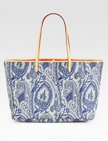 A timeless paisley print lends classic charm to this canvas design with leather handles and a convenient, removable change purse. Leather double strapsTwo inside pocketsOne inside zip pocketChange purse includedFully lined15¾ W x11 H x6 D64% PVC/36% cotton; leather strapsMade in Italy A timeless paisley print lends classic charm to this canvas design with leather handles and a convenient, removable change purse. Leather double strapsTwo inside pocketsOne inside zip pocketChange purse includedFully lined15¾ W x11 H x6 D64% PVC/36% cotton; leather strapsMade in Italy