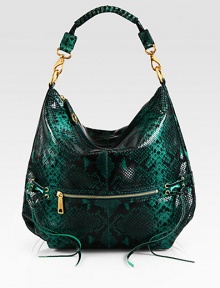 An exotic creation featuring python-embossed leather and complemented by gilded zipper details.Top handle, 6 dropTop zip closureOne outside zip pocketOne inside zip pocketTwo inside open pocketsCotton lining17W X 12½H X 5½DImported An exotic creation featuring python-embossed leather and complemented by gilded zipper details.Top handle, 6 dropTop zip closureOne outside zip pocketOne inside zip pocketTwo inside open pocketsCotton lining17W X 12½H X 5½DImported