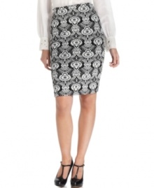 Grace Elements' skirt looks stylish with a metallic woven pattern and sleek fit. Grace Elements' skirt looks stylish with a metallic woven pattern and sleek fit.