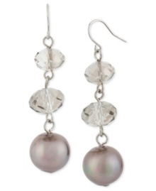 Good things come in threes. Kenneth Cole New York's triple drop earrings are crafted from silver-tone mixed metal with taupe glass pearls and cherry beads coming together for a stylish statement. Item comes packaged in a signature Kenneth Cole New York Gift Box. Approximate drop: 2-1/4 inches. Good things come in threes. Kenneth Cole New York's triple drop earrings are crafted from silver-tone mixed metal with taupe glass pearls and cherry beads coming together for a stylish statement. Item comes packaged in a signature Kenneth Cole New York Gift Box. Approximate drop: 2-1/4 inches.