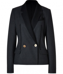 With dapper smoking jacket-inspired styling, this wool rendition from Faith Connexion oozes Downtown-ready cool - Notched lapels, single chest pocket, long sleeves, seaming details, double-breasted, flap pockets at waist - Fitted silhouette - Pair with a cashmere pullover, leather leggings, and ankle booties